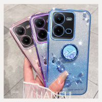 เคสเคสสำหรับ Vivo V25 5G / V25E / V25 Pro ชุบไล่ระดับสีเงาขนาดเล็กพลอยเทียมโรสเคสครอบโทรศัพท์กันกระแทก