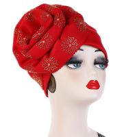 【YF】 1pcs/lot fashion style Muslim Hat Beanie  Shiny Glitter Turban Hijab female big flower cap with rhinestone