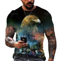 2023Eagle Vintage Animal 3d Printing Men T-shirt Breathable Loose Casual Breathable O-neck Short-sleeved Oversized Top Streetwear