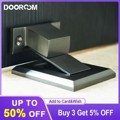 【LZ】 DOOROOM Brass Magnetic Door Stopper FREE Punching Sticker Hidden Door Holders Floor Mounted Nail-free Door Stops
