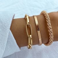 【hot】●✾☁  3PCS/Set Fashion Thick Chain Bangles Snake Gold Color Set Punk Jewelry