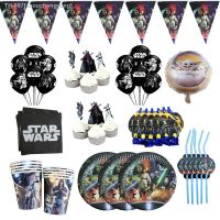 ۞◊﹉ Star Wars Pary Supplies Birthday Tableware Set Tablecloth Napkins Birthday Party Table Cover Flags Plates Cups Decor Kids Favors