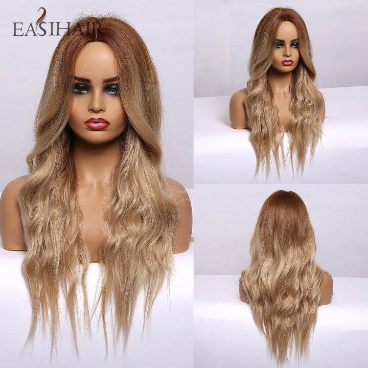 easihair-วิกผมสังเคราะห์ผมดัดสีบลอนด์ยาวไล่ระดับสีวิกผมผู้หญิงหยักศกวิกผมคอสเพลย์อเมริกันแอฟริกันทนความร้อนได้ผมปลอม