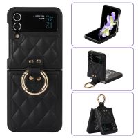 Galaxy Z Flip 4 3 5G Ring Holder Phone Case For Samsung Z Flip4 Flip3 Ultra-thin Leather Folding Cover With cket
