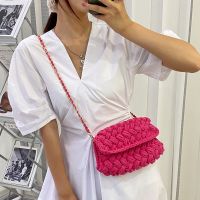 Knitted Bag Women Fashion Cotton Rope Woven Bag Chain Crossbody Messenger Bag Elegant Crochet Knitting Flap Bag