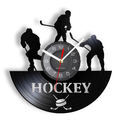 Hockey Stick Vinayl Wall Clock Play Hockey Remote Control Clock Re-purposed Non-Ticking Watch For Ice Hockey Soccer Fans