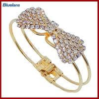 Bluelans®สร้อยข้อมือ Charm ผู้หญิงชุบทองคริสตัล Bowknot Cuff กำไลข้อมือเครื่องประดับ