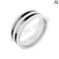 ANGELINO RUFOLO Ring ดีไซน์ Double Shell แหวนผู้ชาย Stainless Steel 316L(สแตนเลสสตีล)คุณภาพเยี่ยม สีเงิน ประดับตกแต่งด้วย Shell