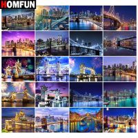 [AMO Garden Decoration]HOMFUN 5D DIY เย็บปักถักร้อยเพชรเต็มจอแสดงผล Quot; Night View Bridge Scenery Quot; ภาพวาดเพชรสแควร์/รอบ Rhinestones Decor Art