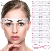 12Pcs Reusable Eyebrow Stencil Set with Rope/ DIY Eyebrow Styling Grooming Template Card/ Beginners Eyebrow Shaper Kit