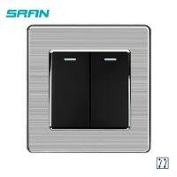 SRAN UK 2Gang 3way rocker switch250V 16A light switch stainless steel silver edge panel 86mmx86mm white/black/gold