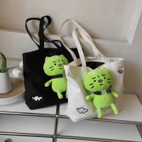 New Style Anxiety Green Cat Female Bag ins Large Capacity Canvas College Student Tote Unique Girl Shoulder 【AUG】