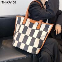 Canvas bag commuter senior feeling 2023 new tide spring summer one shoulder steamed stuffed bun checked tote bags