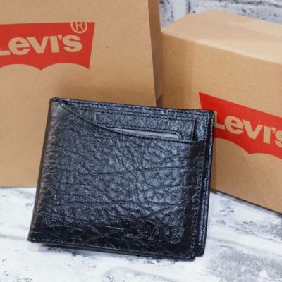 Levis กระเป๋าสตางค์ใบสั้น ลายเส้นคลาสสิค ด้านหน้าปั๊มแบรนด์ลึก