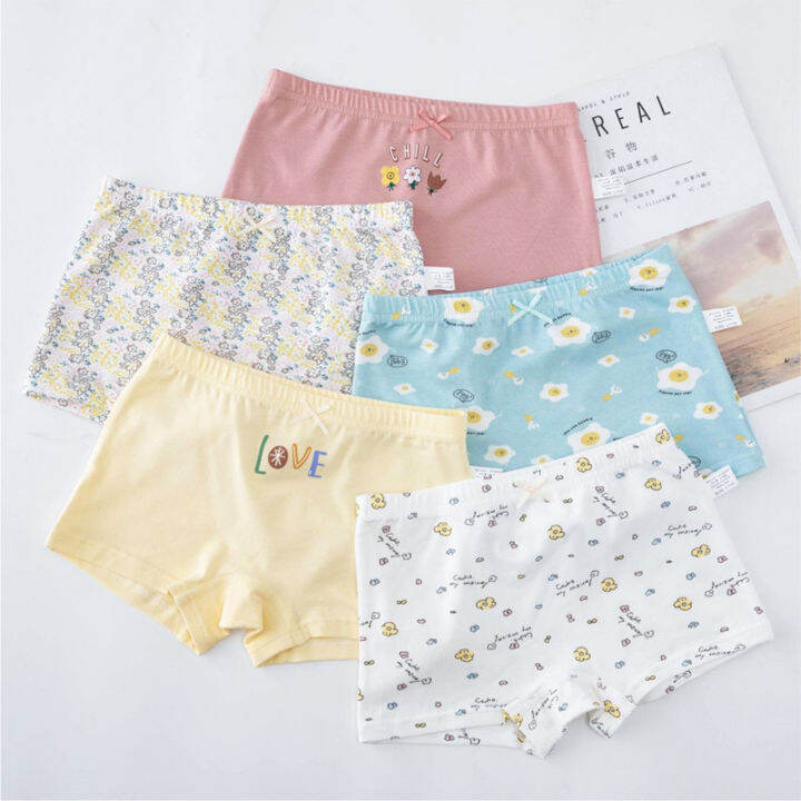 5pcs-ผ้าฝ้ายชุดชั้นในสำหรับเด็ก-soft-girls-กางเกงน่ารักเจ้าหญิง-breathable-บ็อกเซอร์นักศึกษากางเกง