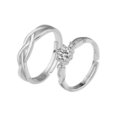 สินค้าขายดีแหวนคู่เพทาย1คู่ชุดแหวนสัญญาแต่งงานเงินแท้30%