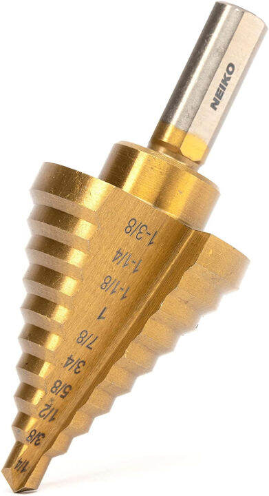 neiko-10194a-titanium-step-drill-bit-high-speed-steel-1-4-to-1-3-8-total-10-step-sizes-1-4-1-3-8