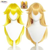 Princess Peach Wig Game Cosplay Wig Long Golden Blond Heat Resistant Synthetic Hair Anime Princess Bowsette Cosplay Wigs +Wigcap