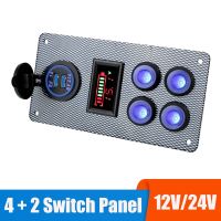 24V 12V Switch Panel 4 Buttons Car Light Toggle LED Indicator USB Chargers Volt Test Caravan Accessories For Boat Trailer Truck