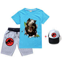 Jurassic Park ฤดูร้อนกางเกงขาสั้นชุดเสื้อแขนสั้นสำหรับเด็กหญิงเสื้อยืดบุคลิกภาพ All-Match ใหม่แฟชั่นกางเกงขาสั้นแขนสั้น + หมวก TXD1178เด็กเสื้อผ้า Causal ชุดสูทแฟชั่น