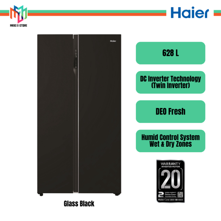 Haier 628L Twin Inverter Side By Side Fridge Refrigerator Glass Door