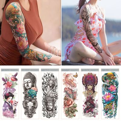 【YF】 Big Arm Sleeve Tattoo Buddha Waterproof Temporary Sticker Dragon Body Art Fake Fish Colorful Tattoos Stickers
