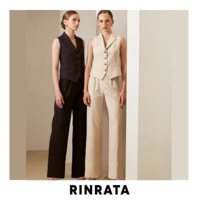 RINRATA - Rowan Pants กางเกง ขายาว ทรงตรง ทรงปล่อย ผ้า ลายเส้น กางเกงมีจีบ สี น้ำเงิน ครีม ตกแต่งดีเทล กระเป๋า กางเกงทำงาน ทรงสวย ใส่สบาย