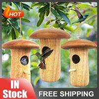 Wooden Hummingbird House Nature Ventilatio Mushroom Shaped Bird Swing Parrot Swing Toy Hanging Ornament for Outdoors Garden Home