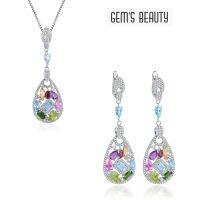 【lz】►  GEMS BEAUTY-Conjuntos de Jóias Colar Brincos Pulseira Anel Muitas Gemas em Um Certificado Presente Original 925 Prata Frete Grátis