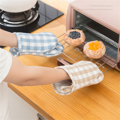 High-temperature Resistant Hand Protection Microwave Safe Gloves Checkered Microwave Mitts Heat-resistant Oven Gloves Thickened Anti-scald Gloves