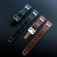 Suitable For Crocodile pattern calfskin leather strap suitable for IWC Dafei series 22mm black brown folding buckle