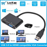 USB 3.0 to HDMI-compatible VGA Converter Dual Output 2in1 USB to VGA HDMI HD 1080P Adapter Cable for Mac OS Windows 7/8/10