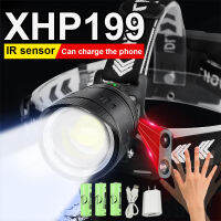 Lumens สูงที่มีประสิทธิภาพไฟหน้า XHP199ไฟหน้า LED แบบชาร์จ18650หัวไฟฉาย XHP160พลังงานสูงโคมไฟหัวสำหรับตกปลา