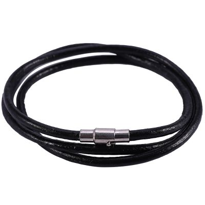 Jewelry Man Woman Chain, stainless steel magnetic clasp armor chain leather cord necklace, Black - 3mm wide - 55cm long