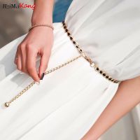 1Pc Women Pearl Metal Thin Waist Chain Belt Bead Tie Waistband