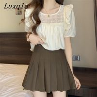 Luxqlo เสื้อผ้าสตรีไซส์พิเศษลูกไม้แขนสั้นเสื้อสตรีคอกลมกระโปรงหน้าร้อนหลวมลำลองเสื้อผู้หญิงแฟชั่นใหม่