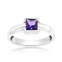 CHRISHA_แหวนเงินแท้ 925 ประดับพลอย อะเมทิส (Amethyst) และเคลือบด้วยทองคำขาว ขนาด 7.5 *บริการปรับขนาดแหวนฟรี แชทกับร้านก่อนสั่งซื้อ*