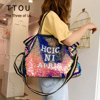 TTOU Women Sequin Fashion Handags Female Large Capacity Top-handle Bags Appliques Lady Casual Tote Bags Letter Shoulder Bag Sac