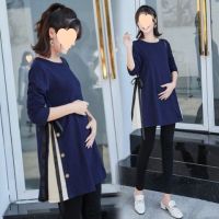 ↂ Plus fat plus size pregnant woman autumn T-shirt dress two-piece set fashion spring and autumn outfit a-line loose top 200 kg