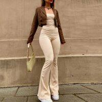 Solid color sleeveless lace up backless fashion casual womens pants