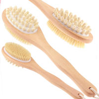 2-In-1 Body Brush Sided Natural Bristles Body Brush Scruer Long Handle Wooden Spa Shower Brush Bath Massage Brushes