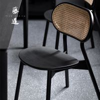 [COD] dining chair simple modern rattan single leisure restaurant backrest medieval black