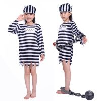 Umorden Carnival Party Halloween Prisoner Costume For Men Women Kids Child Family Violent Prisoner Costumes Fancy Dresses Set