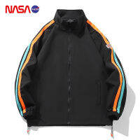 NASA เสื้อแจ็คเก็ตผู้ชายเสื้อแจ็คเก็ตลำลองสำหรับฤดูใบไม้ผลิข้ามพรมแดนเสื้อแจ็คเก็ตเบสบอลเสื้อคาร์ดิแกนกีฬาแขนยาวสามแถบผู้ชาย