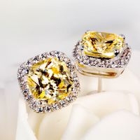 Luxury Female Crystal Zircon Stone Earrings Fashion Silver Color Yellow Earrings Vintage Double Stud Earrings For Women