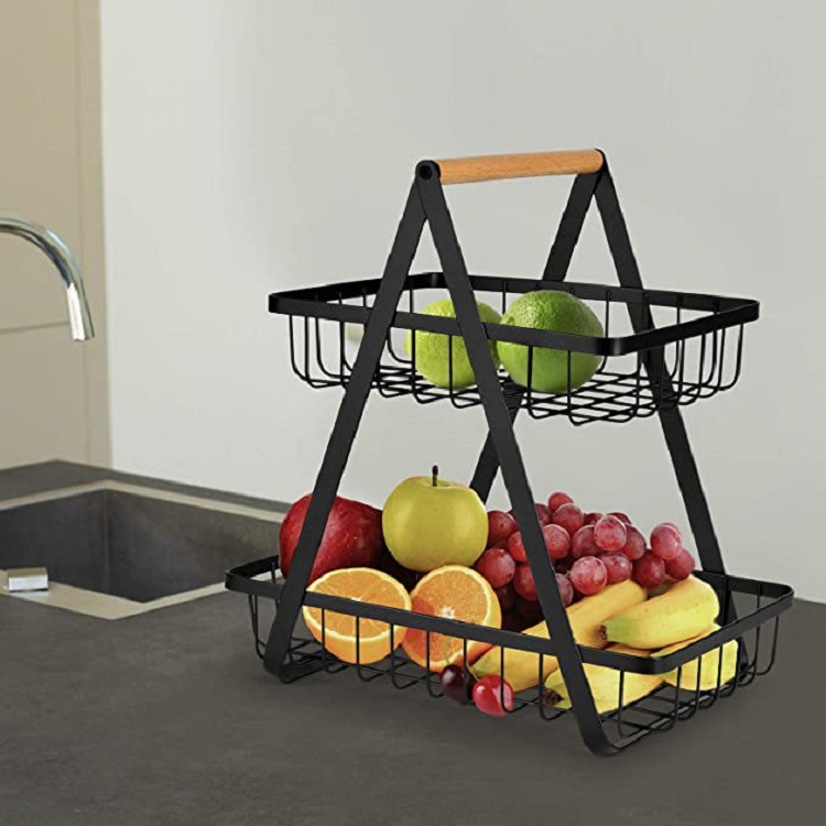 Vegetable Rack Bread Display Stand for Kitchen,Dark Gray 2 Tier Fruit Bowl Fruit Basket Storage 