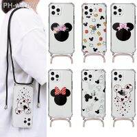 Cartoon Mouse Fashion Crossbody Strap Lanyard Case For iPhone 11 12 Pro XS Max Mini XR X 8 6S 7 Plus 5 5s SE Necklace Back Cover