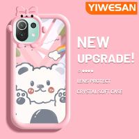 YIWESAN เคสสำหรับ Xiaomi 11 Lite 5G 11 Lite 5G Ne หมีขาวการ์ตูน Little Monster Bowknot เคสนิ่มทนต่อการถลอกเคสโทรศัพท์โปร่งใสฝาครอบป้องกันเลนส์กล้องถ่ายรูปซิลิก้าเจล TPU