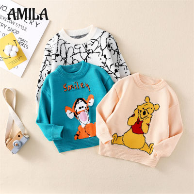 AMILA เสื้อสเวตเตอร์แบบสวมหัวคอกลมลายการ์ตูนน่ารักสำหรับเด็ก,เสื้อแฟชั่นแขนยาวสำหรับฤดูหนาว