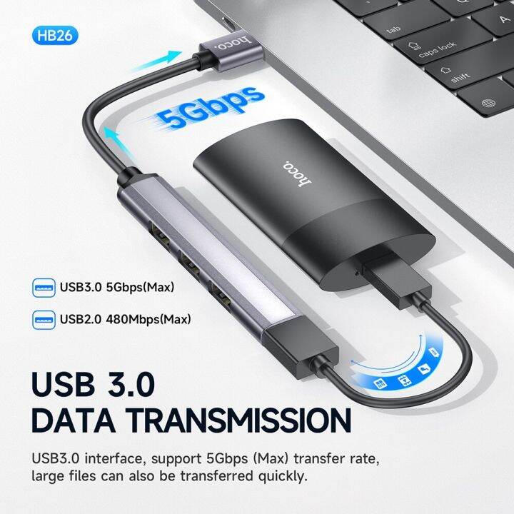 hoco-4in1-usb-type-c-ฮับความเร็วสูงพอร์ต4อะแดปเตอร์-otg-ตัวแยกสัญญาณสำหรับ-lenovo-huawei-xiaomi-macbook-pro-15-air-อุปกรณ์เสริม